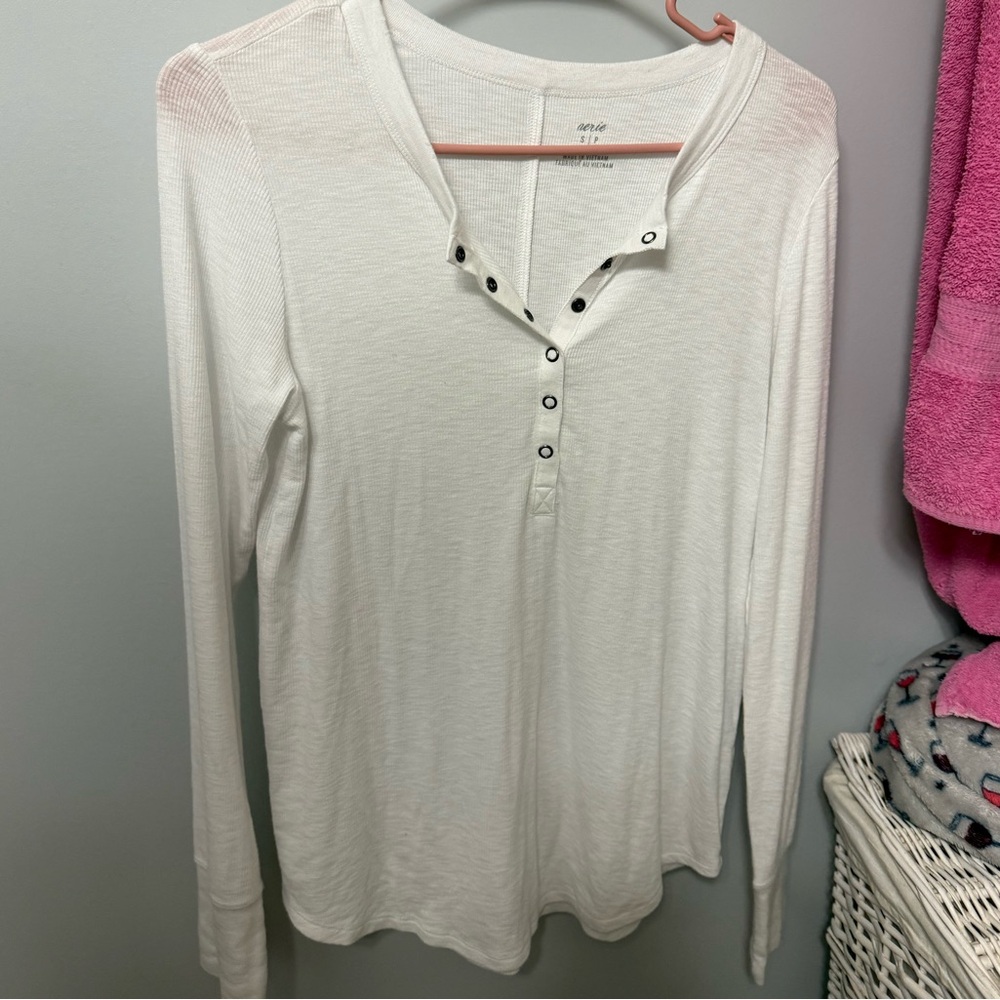 Aerie White Long Sleeve Henley Top